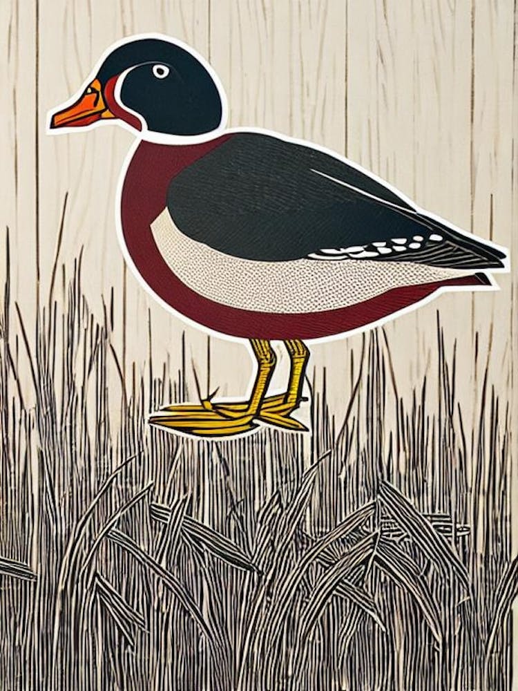 Wood Duck 2 Linocut Bird