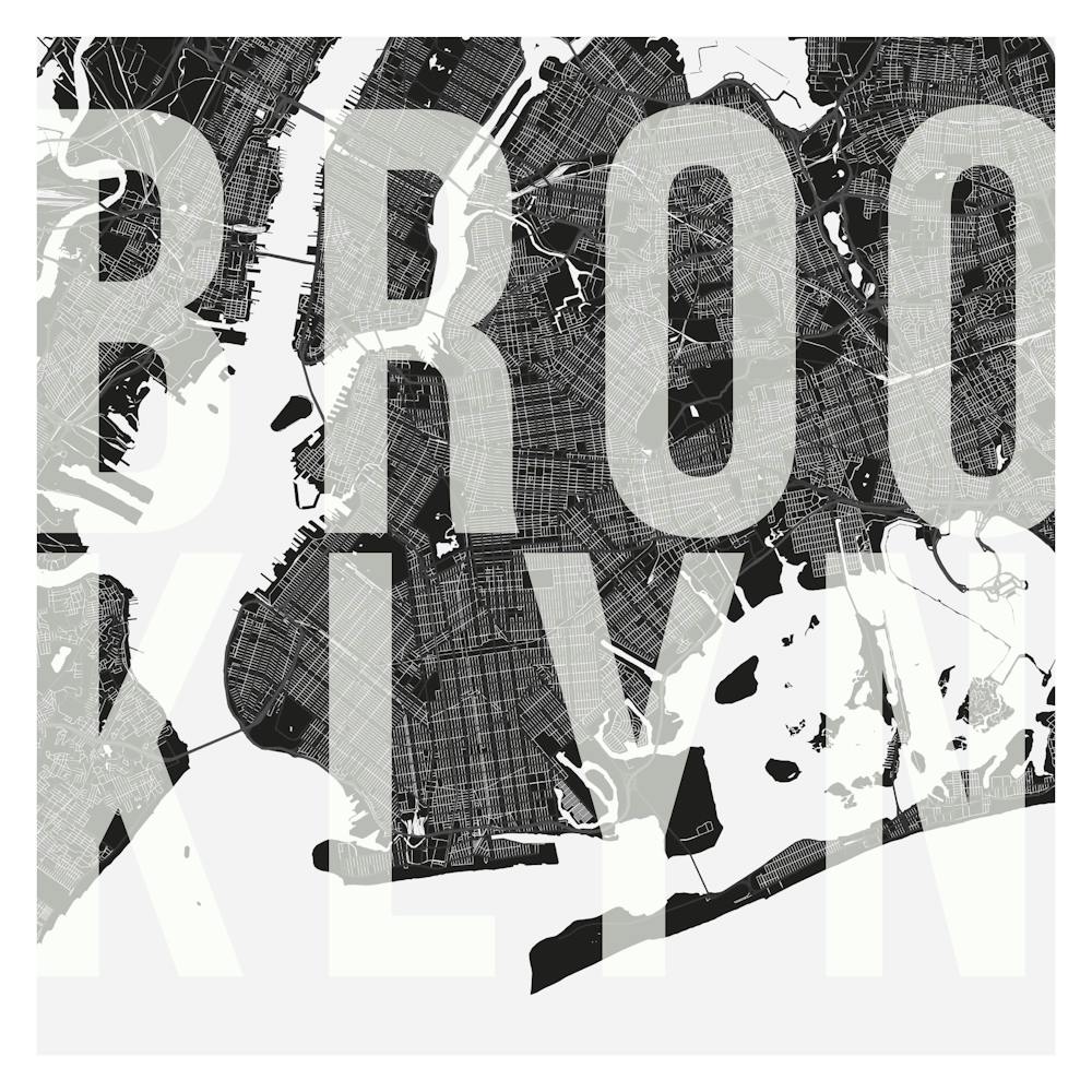 Brooklyn Mono Street Map Text Overlay Square