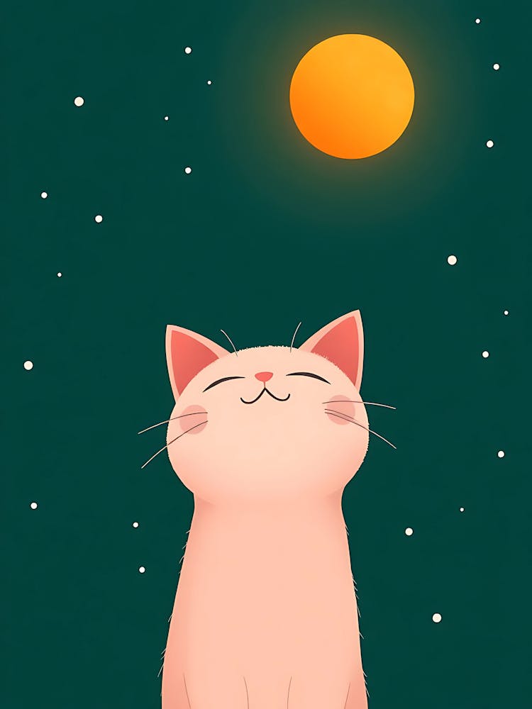 Cute Cat In The Moonlight
