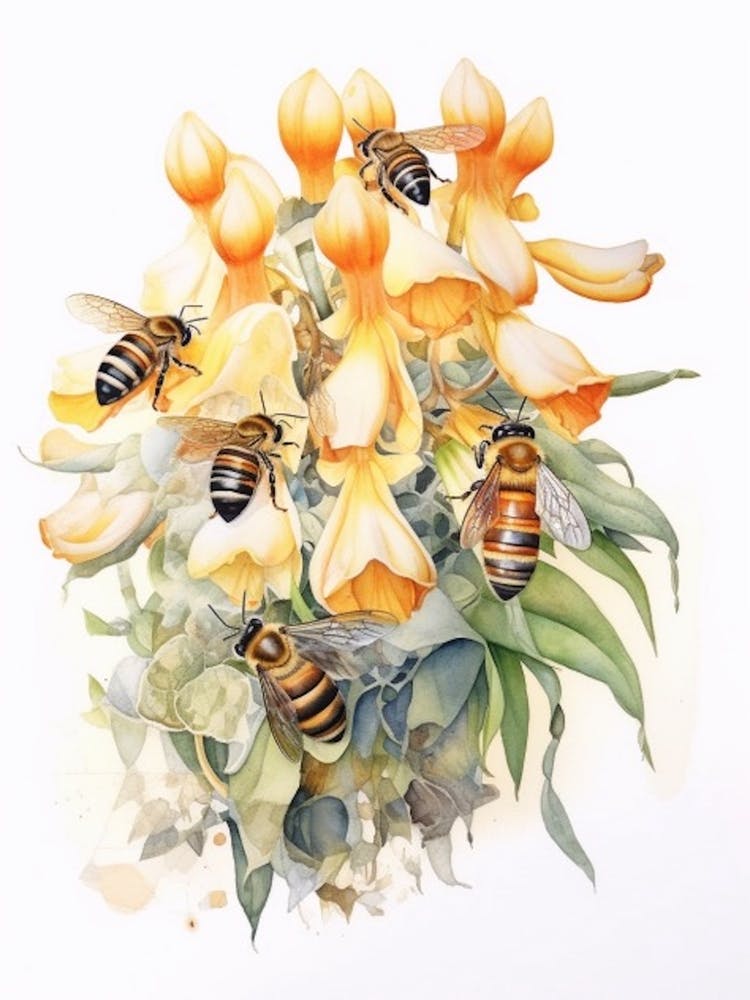 Beehive With Lilies Watercolour Illustration 1