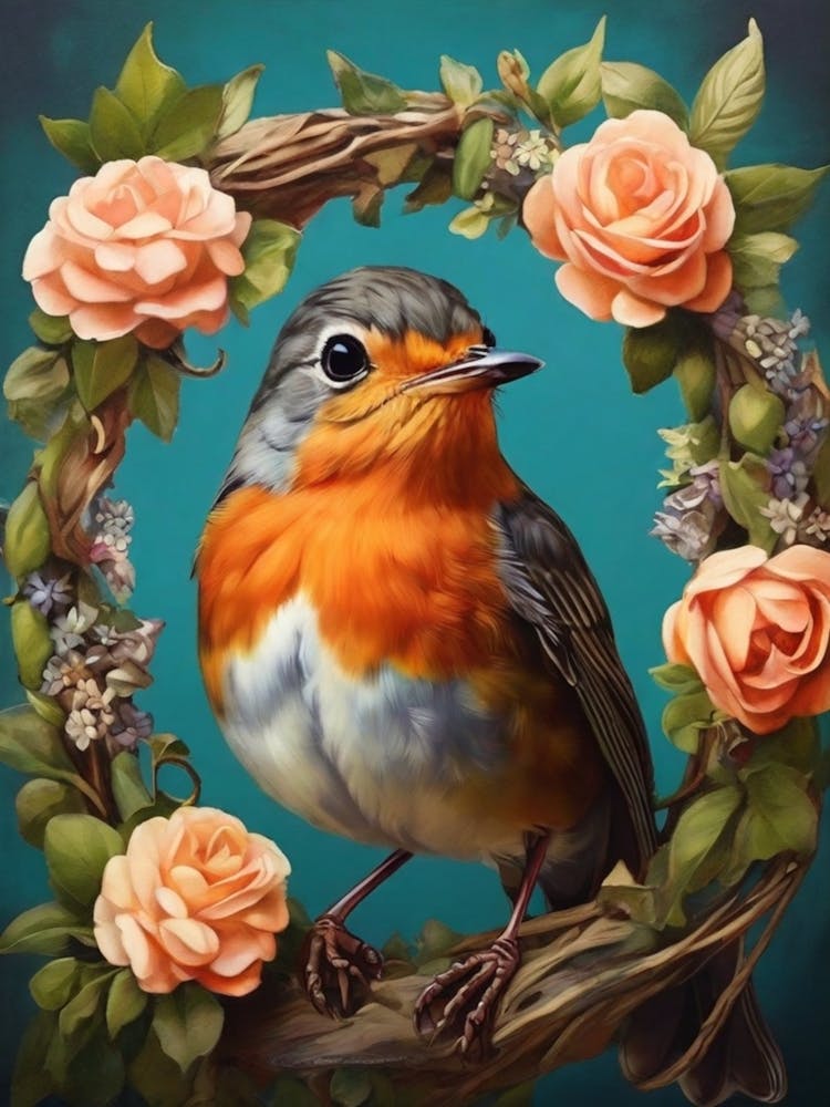 Vogel mit Rosen 2