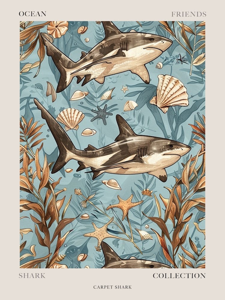 Pastel Carpet Shark Watercolour Seascape Pattern 3 Poster