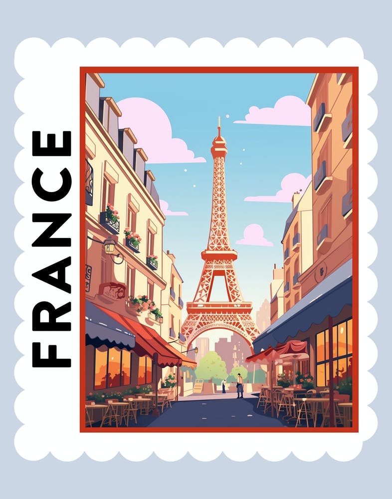 France Travel Stamp Poster