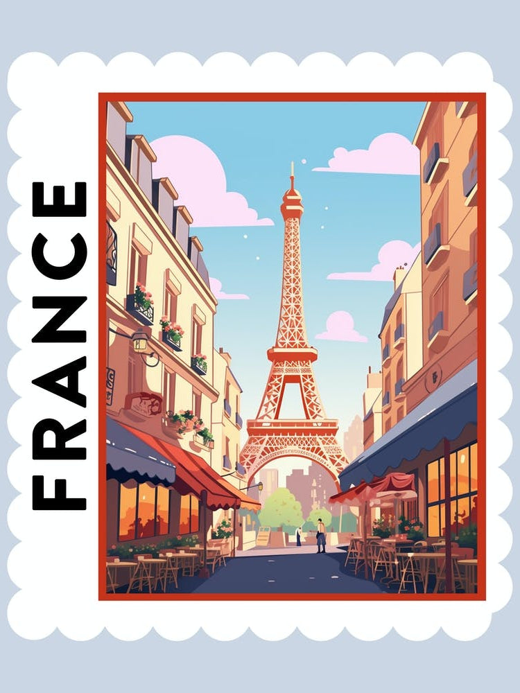 France Travel Stamp Poster