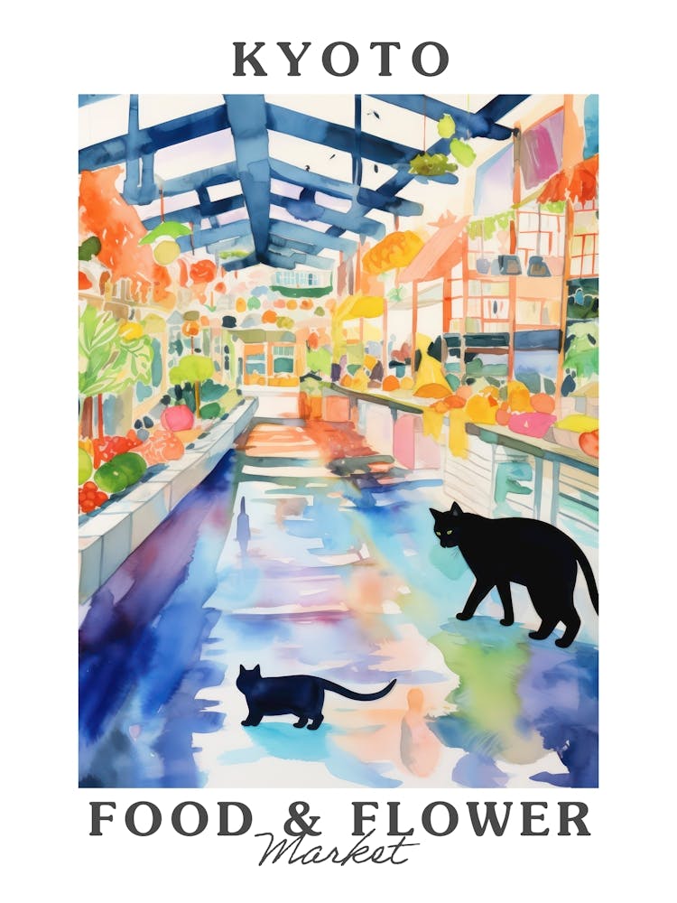 Lebensmittelmarkt mit Katzen in Kyoto 3 Poster