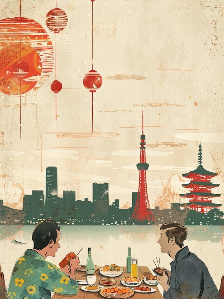 Dinner With The Tokyo Skyline Mid Century Modern