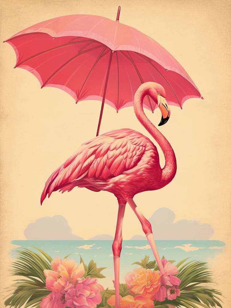 Vintage Pink Flamingo Illustration Kitsch