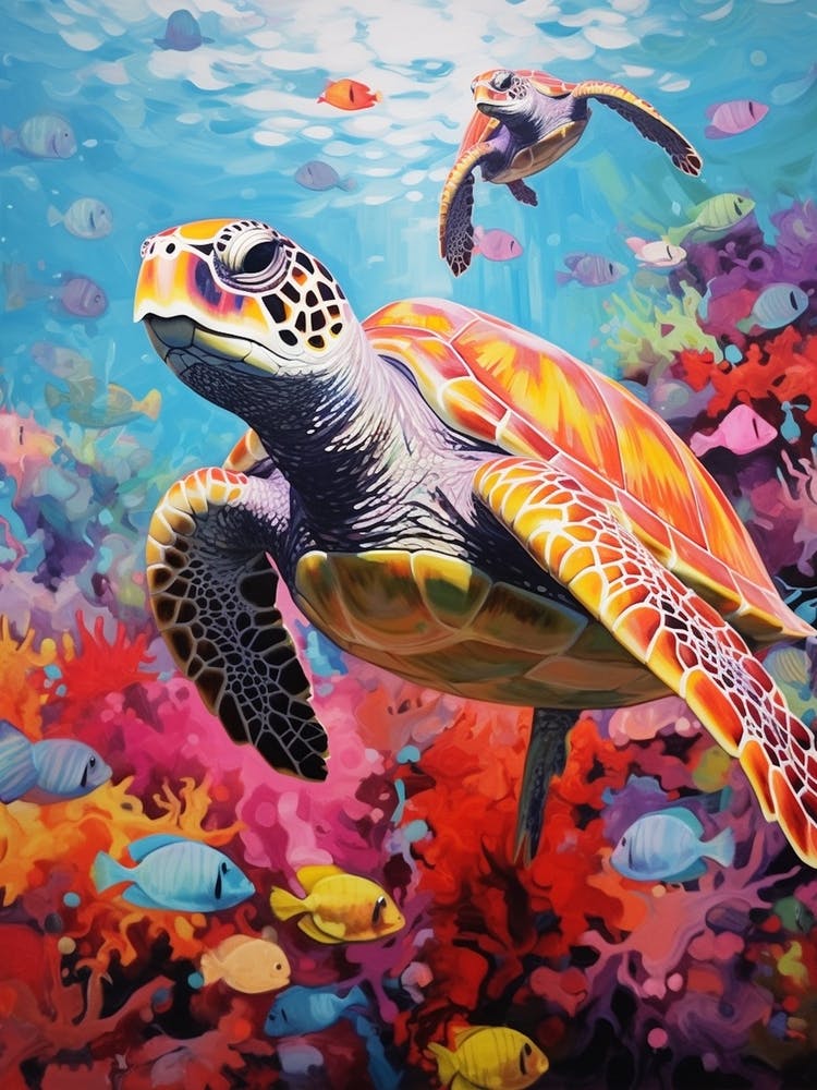 Turtle Friends In Colourful Ocean