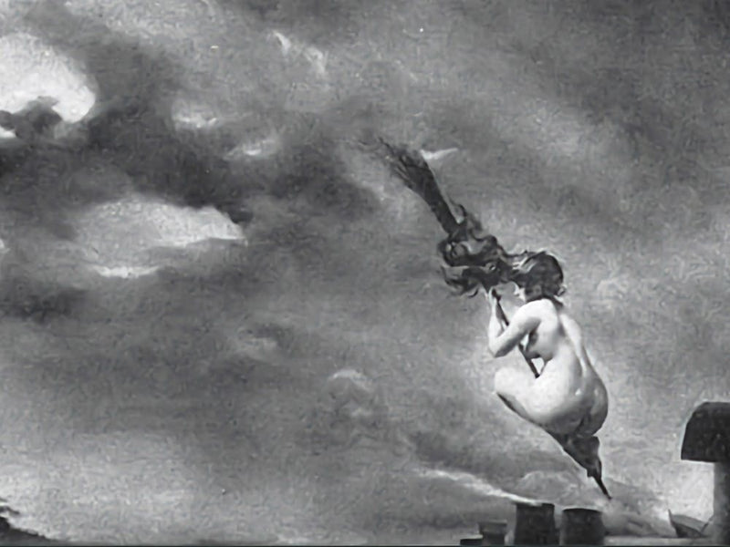 The Belated Witch Sketch - Luis Ricardo Falero - 19th Century "Belated Witch" - preliminary sketch by Spanish Painter Luis Ricardo Falero (1851-1896) - Witchy Pagan Vintage Victorian Rare Flying Broomstick Nighttime Witchcraft - Remastered High Definition