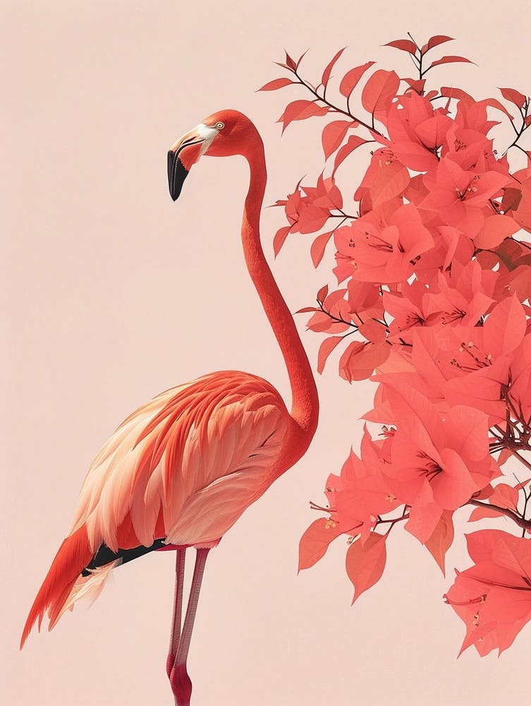 Chilean Flamingo Bougainvillea Minimalist Illustration 4