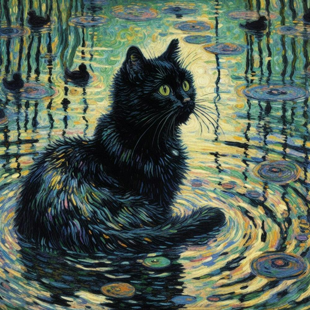 monet Cat In a pond