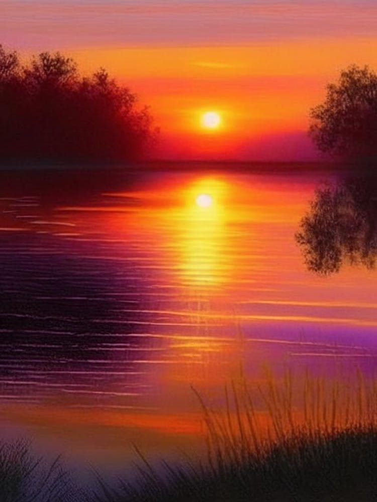 Sunrise Over Lake Waterscape Crayon 2