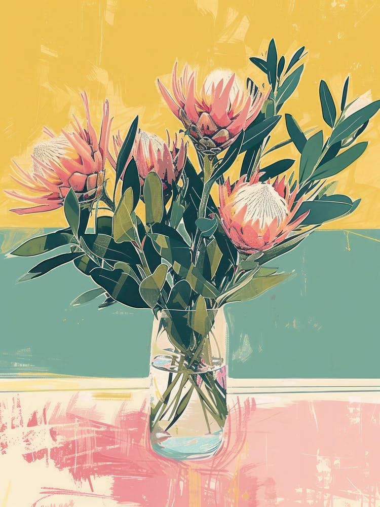 Proteas Flowers On A Table   Contemporary Illustration 1