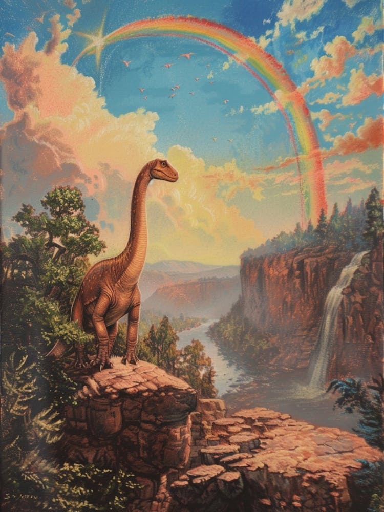 Brachiosaurus In A Picturesque Rainbow Landscape 1