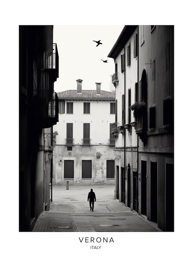 Poster Of Verona, Italy, Black And White Analogue Photography 2