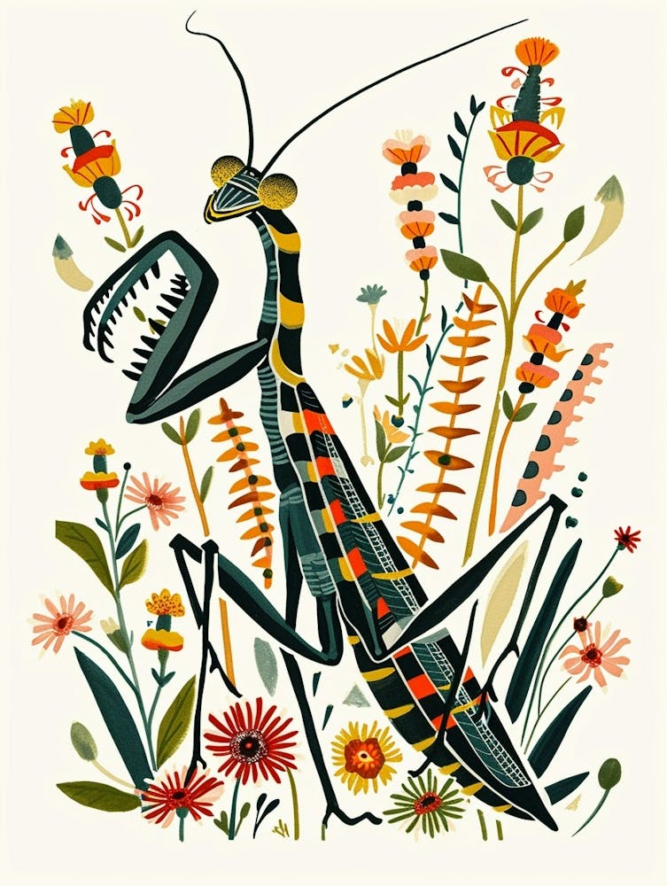 Colourful Insect Illustration Praying Mantis 2