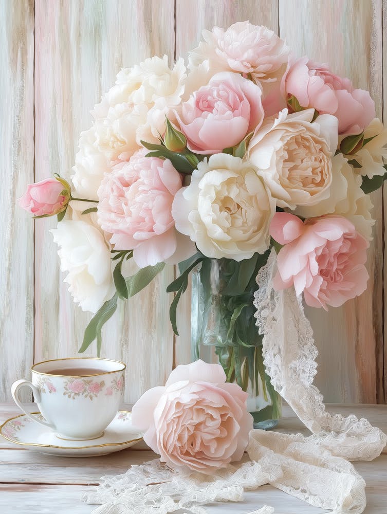 Bouquet Of Roses And Peonies In Pastel Pink