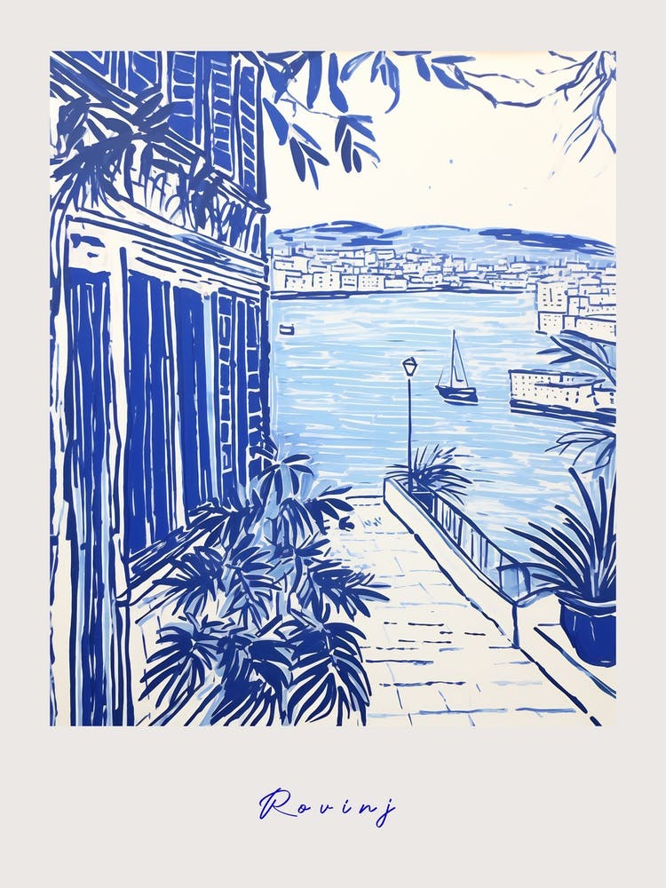 Rovinj Croatia 2 Mediterranean Blue Drawing Poster