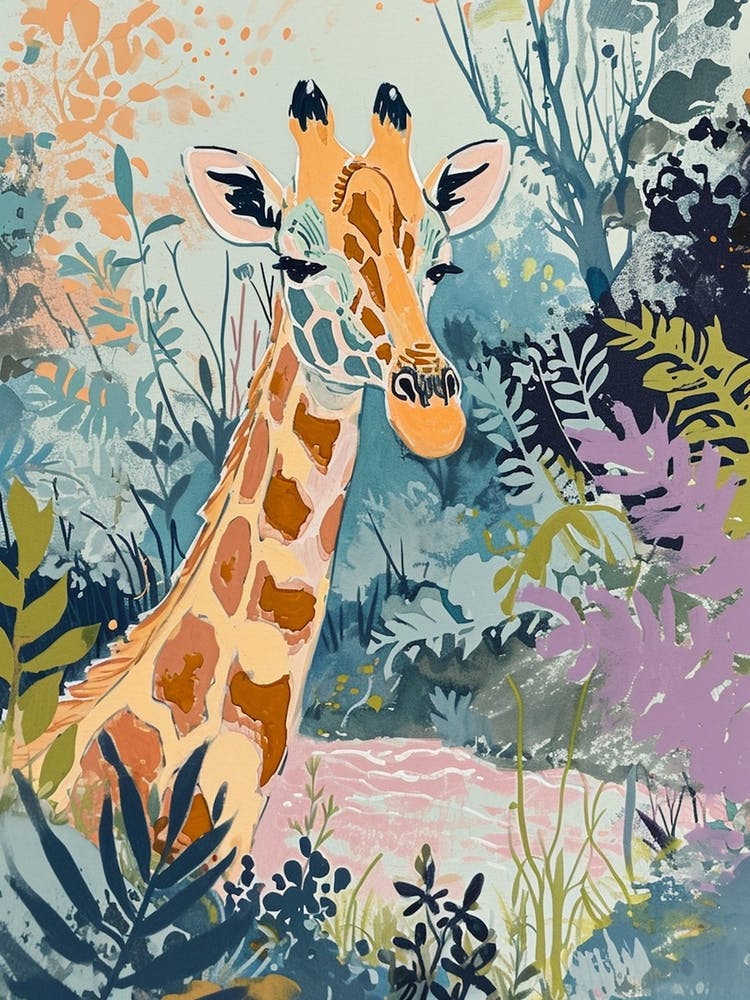 Cute Illustration Of A Giraffe In The Plants 5