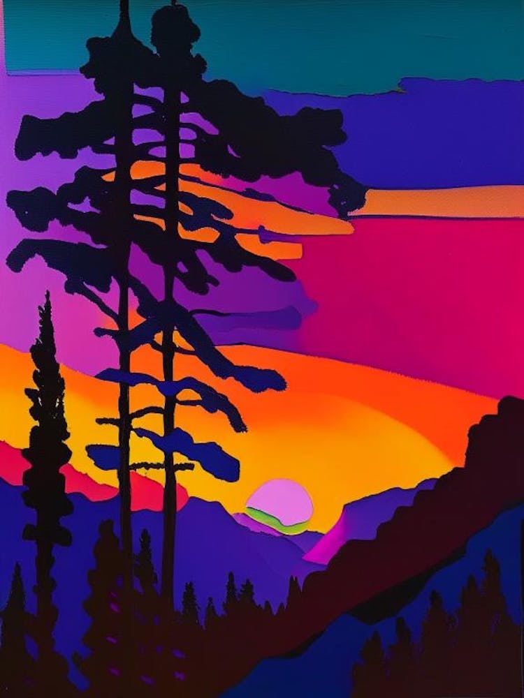 Forest Mountain Colourful Sunrise
