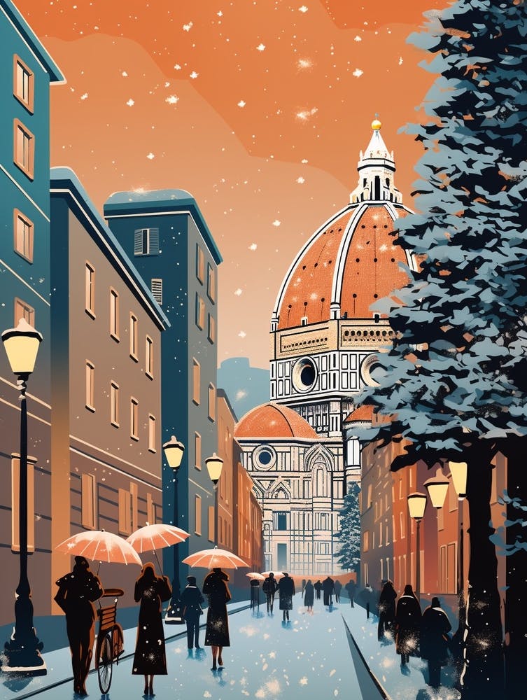 Winterreise Nacht Illustration Florenz Italien 3