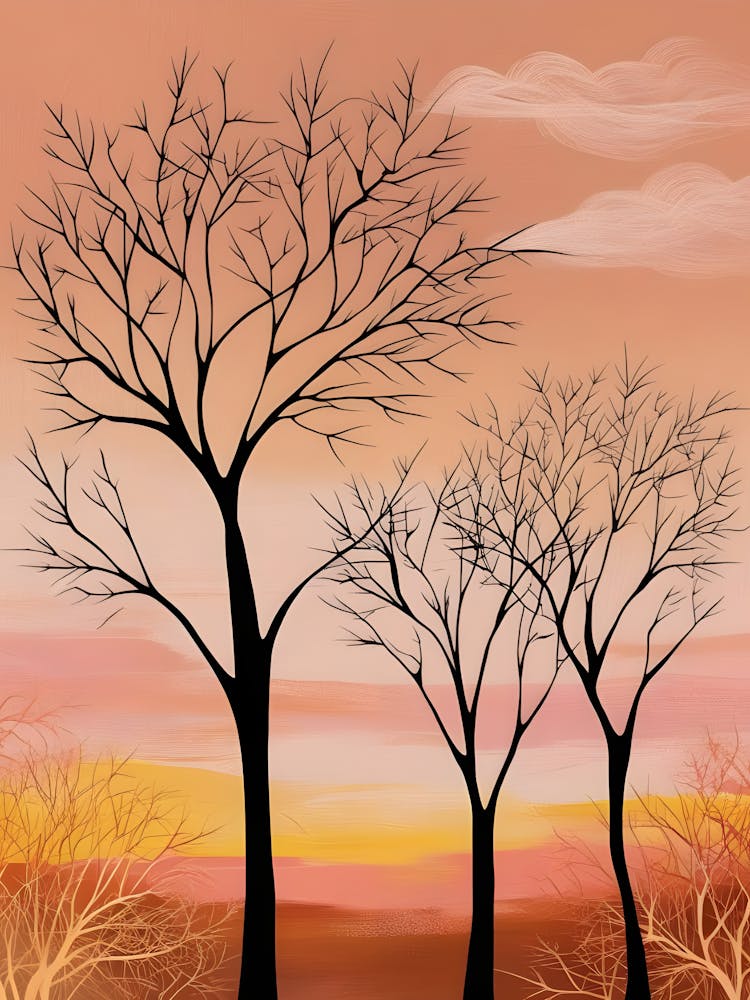 Bare Trees At Sunset