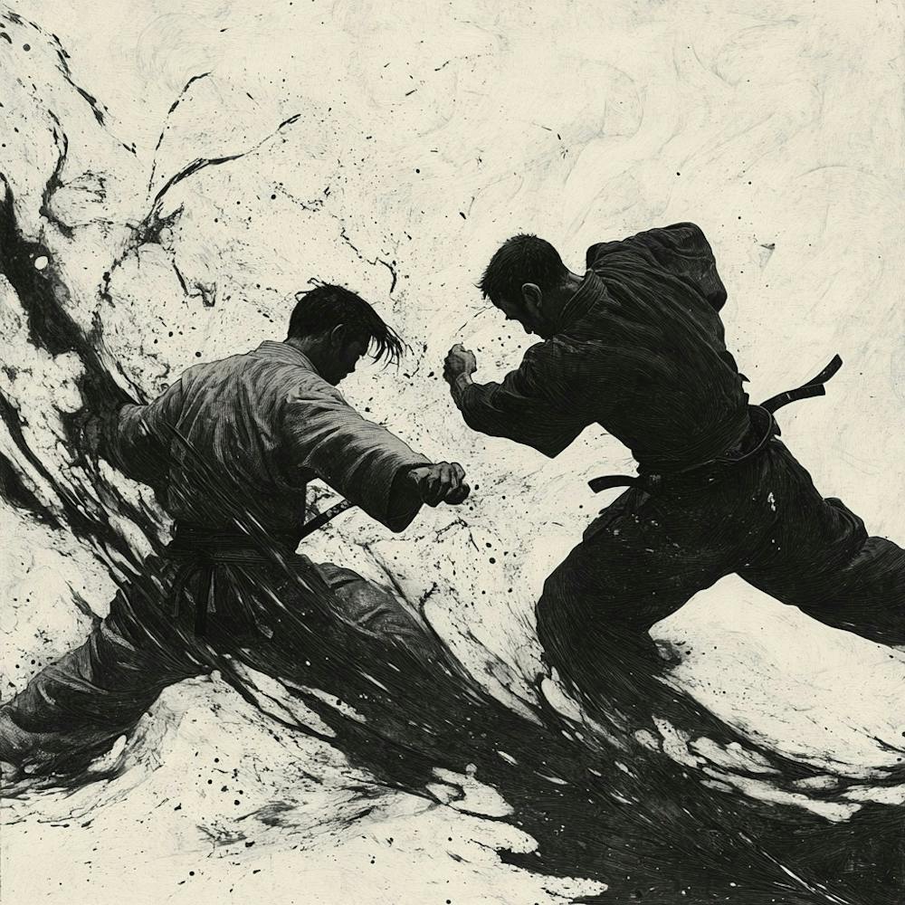 Two Karate Fighters Fighting