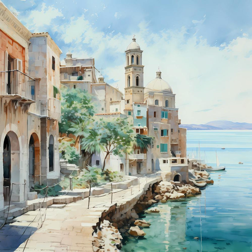 Sunset Serenade: Impressionist Seaside Town