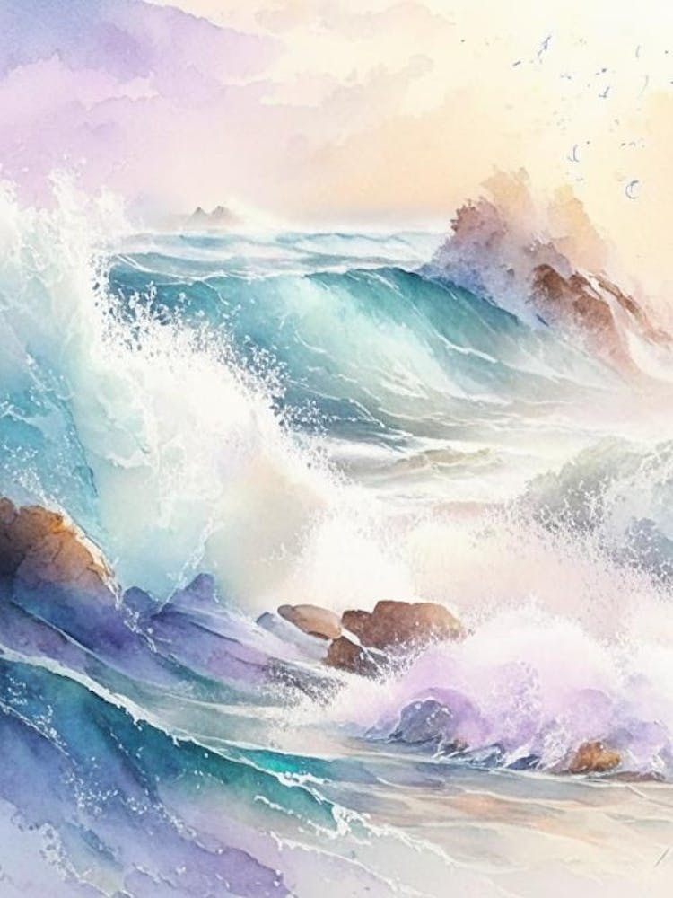 Crashing Waves Landscapes Waterscape Gouache 2