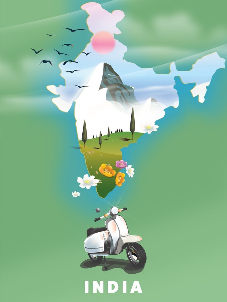 India Map With A Scooter