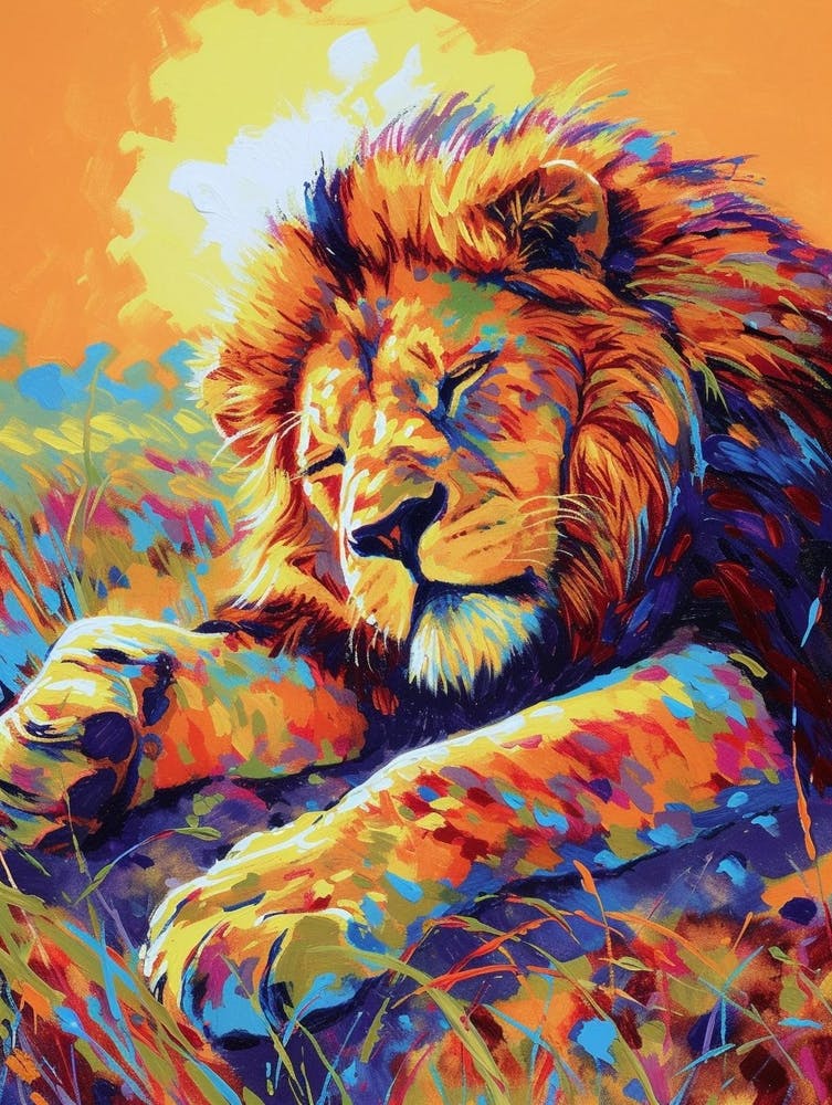 Transvaal Lion Resting In The Sun Fauvist Painting 1