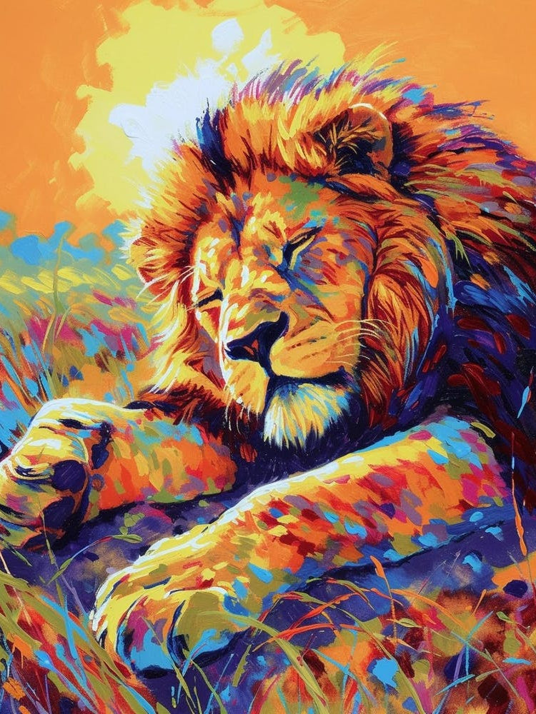 Transvaal Lion Resting In The Sun Fauvist Painting 1