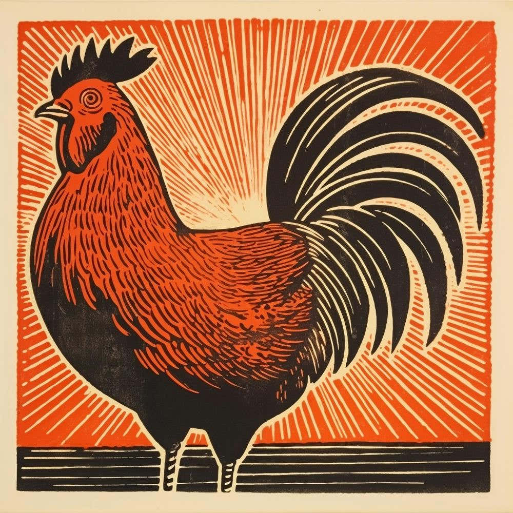 Retro Bird Lithograph Rooster 3