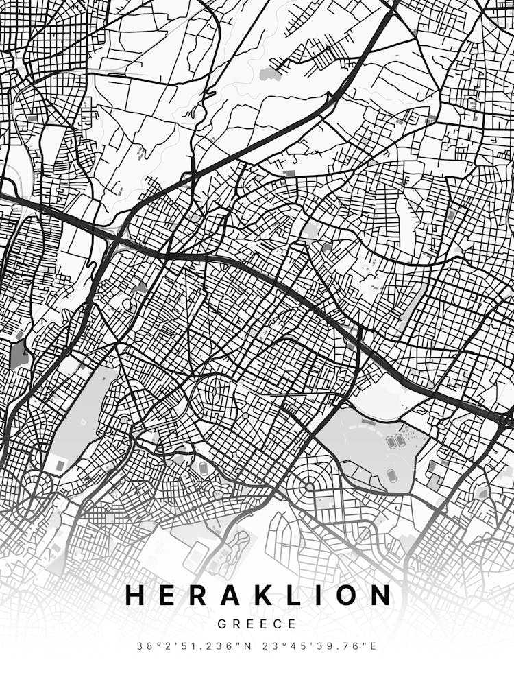 Heraklion Greece White Map