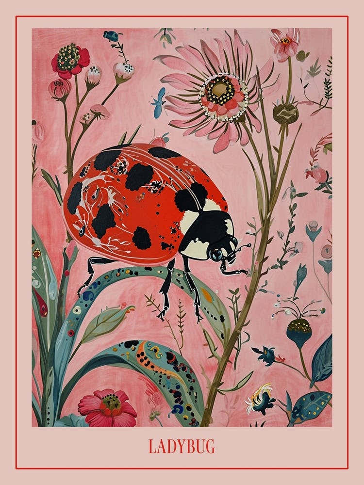Floral Animal Painting Ladybug 1 Poster