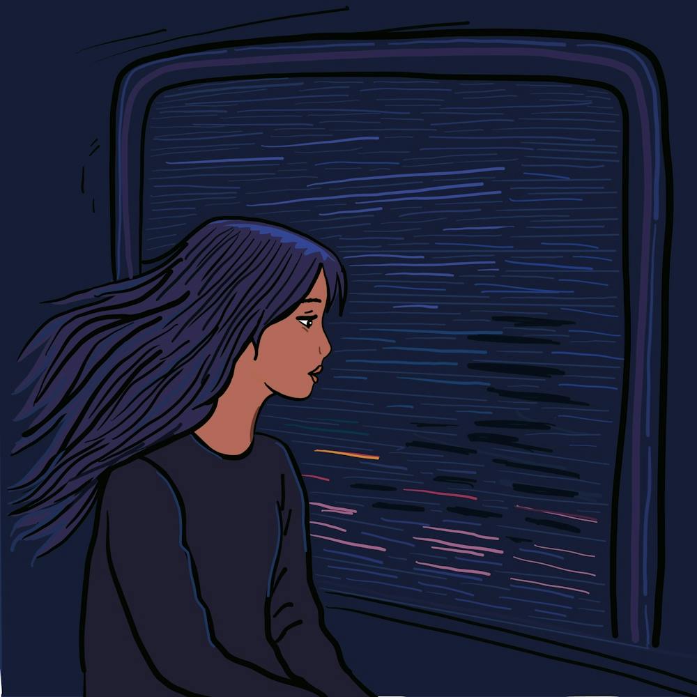 Girl Traveling On A Train