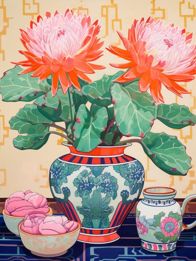 Cactus Painting Maximalist Still Life Gymnocalycium Cactus 4