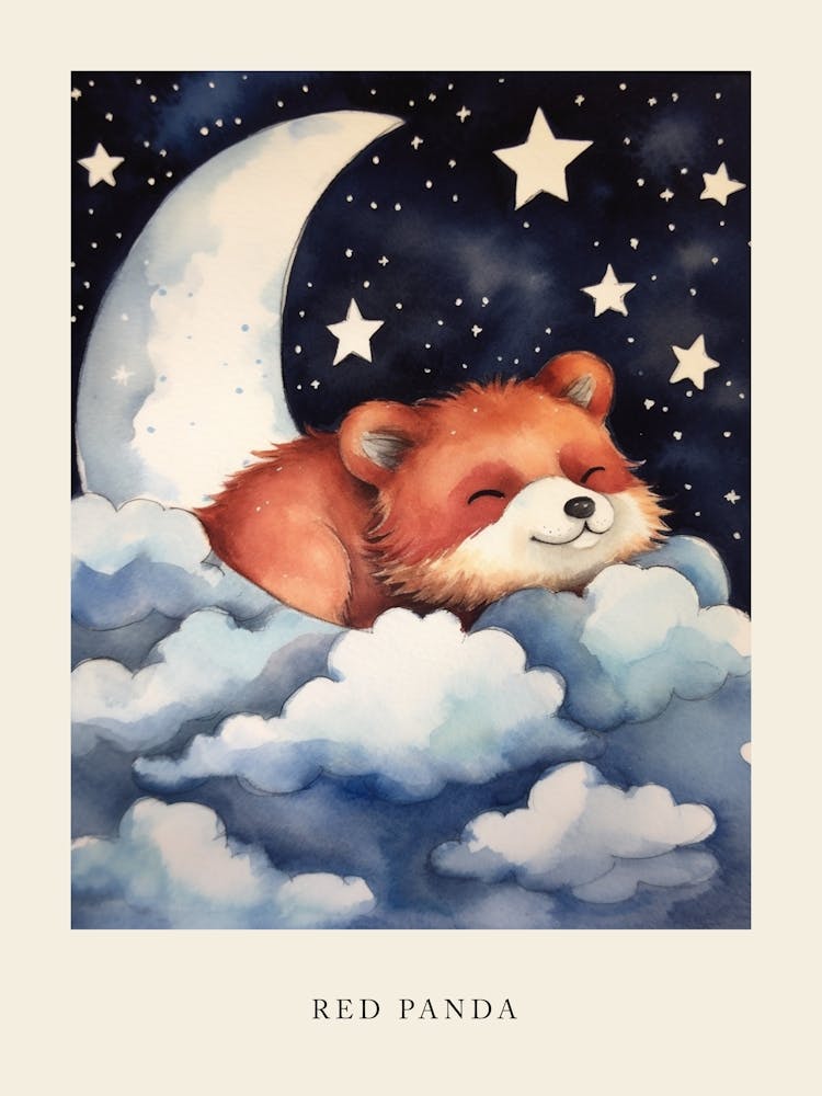 Baby Red Panda 2 Sleeping In The Clouds Nursery Poster