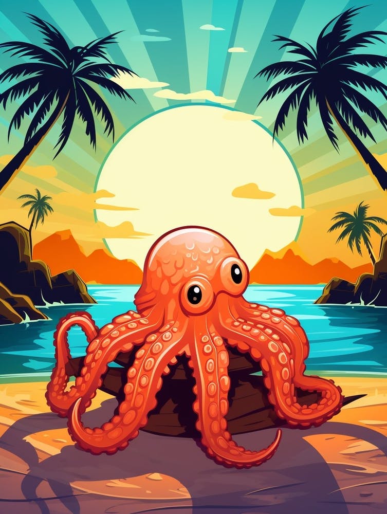 Coconut Octopus Retro Pop Art Illustration 1
