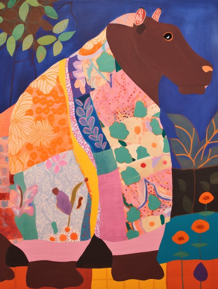 Maximalist Animal Painting Hippopotamus 1