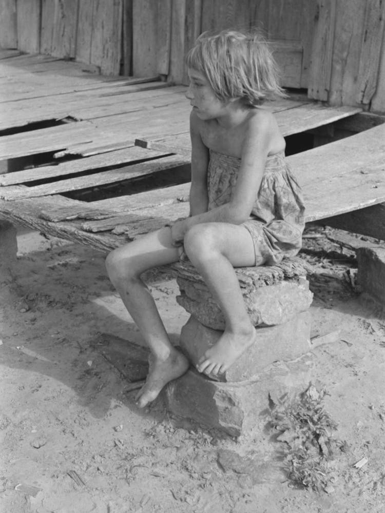 Daughter Of Agricultural Day Laborer On Porch Of Her Home, Mcintosh County, Oklahoma By Russell Lee