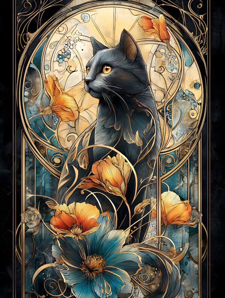Black Cat With Flowers 3