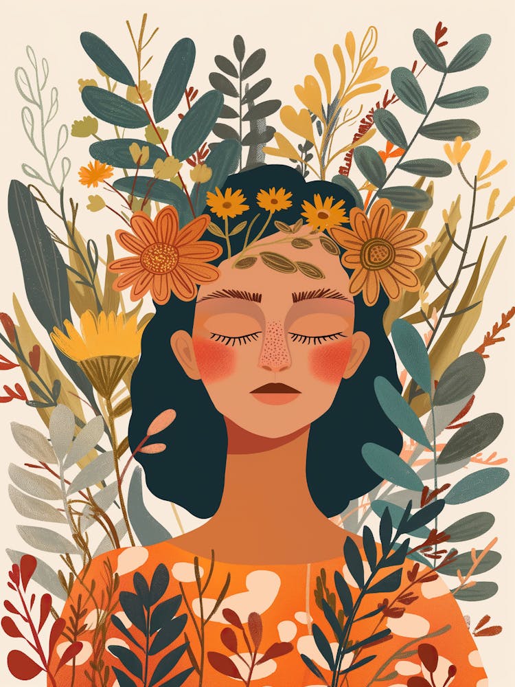 Illustration Of A Woman With Flowers