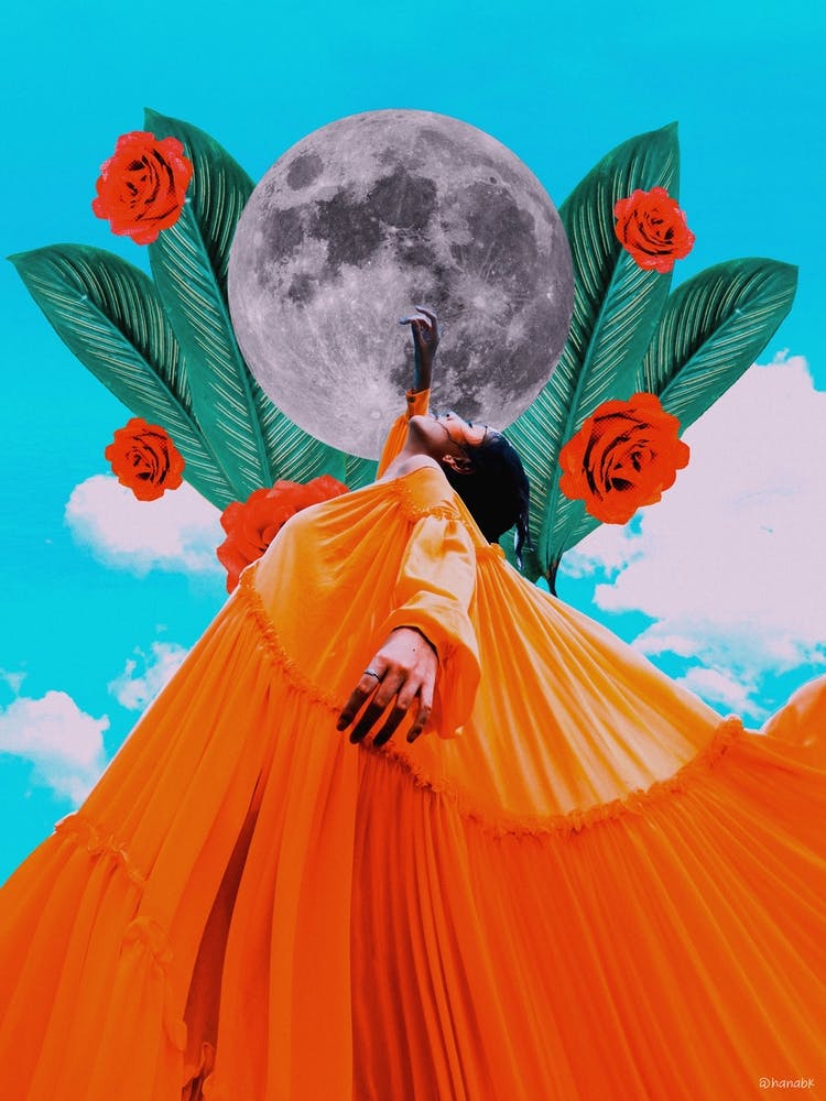 Moon Dancer Bright Collage Blue & Orange