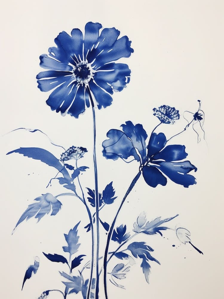 Blue Botanical Daisy 2