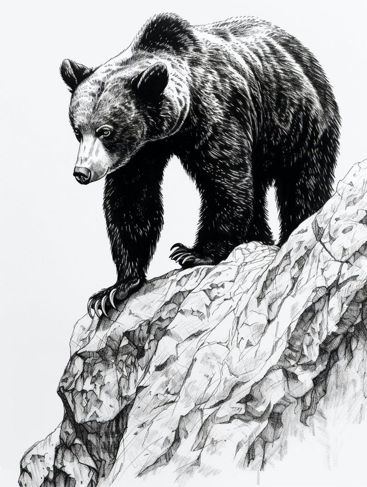 Malayan Sun Bear Walking On A Mountain Ink Illustration 3