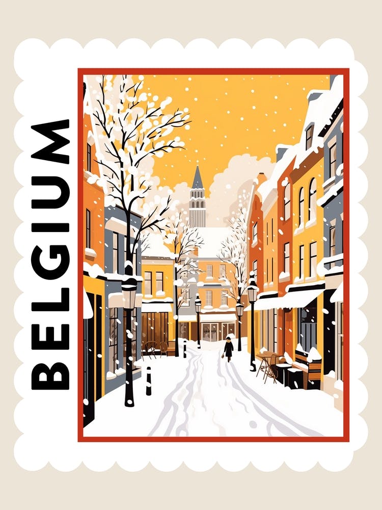 Retro Winter Stamp Poster Bruges Belgium 4
