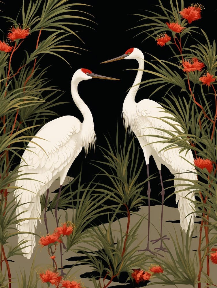 Black And Red Cranes 9 Vintage Japanese Botanical