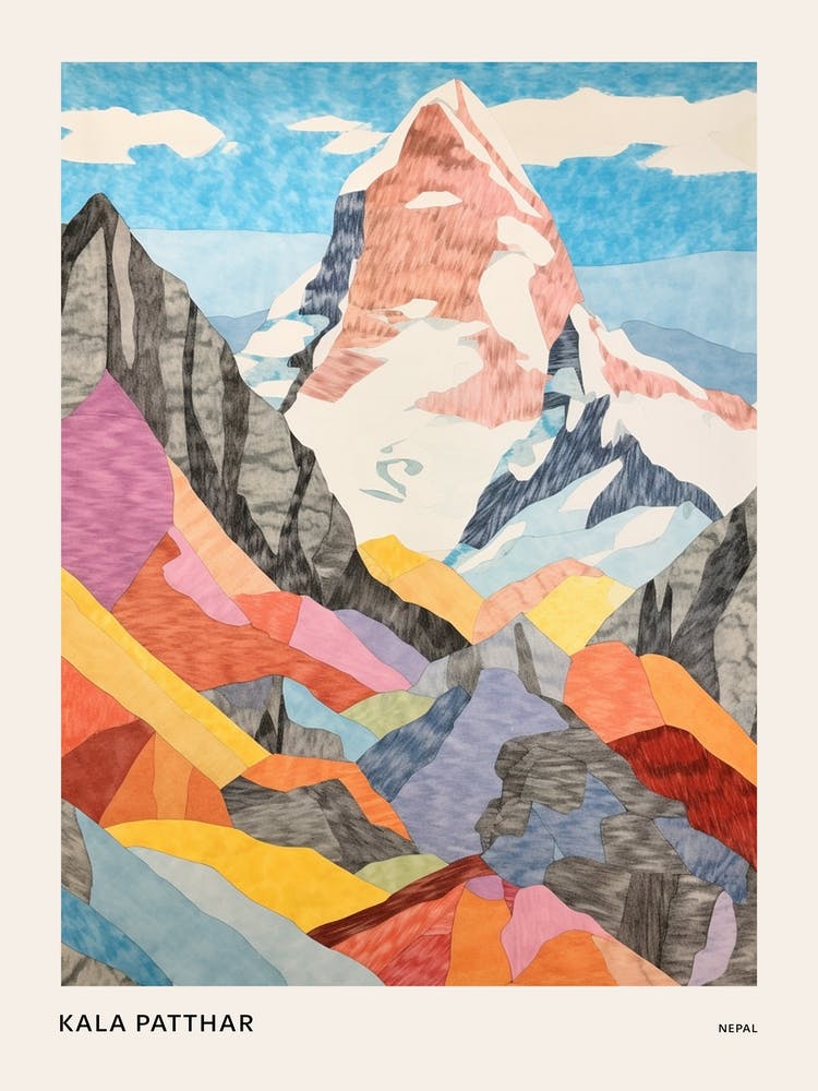 Kala Patthar Nepal 1 Colourful Mountain Illustration Poster