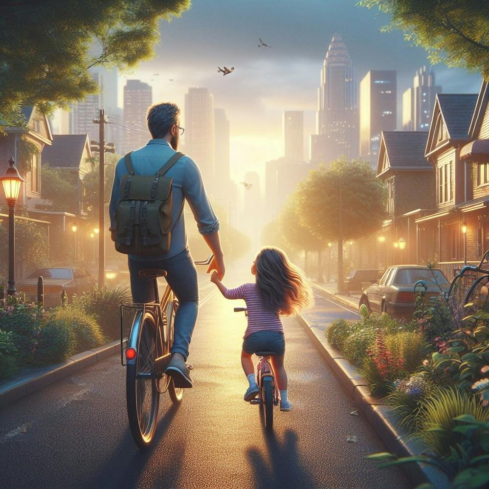 Father And Daughter Riding on Street